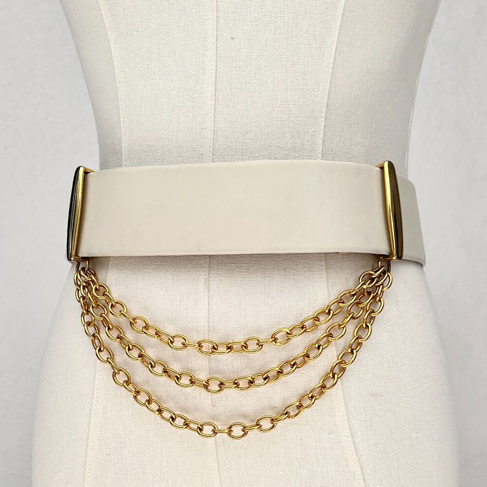 Vintage 80s Wide Leather Cinch Belt Gold Hardware from Accessories by Pearl Sz S